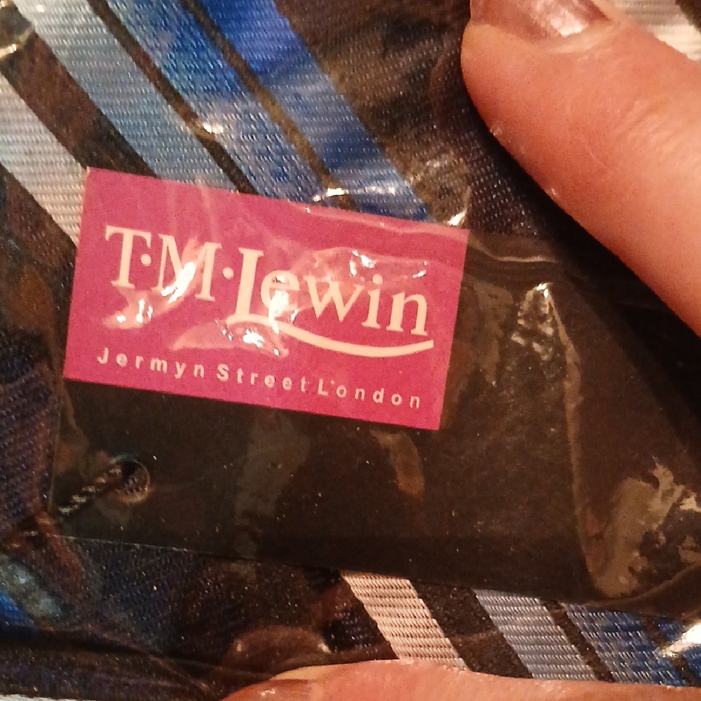T.M.Lewin Blue and Black Striped Tie